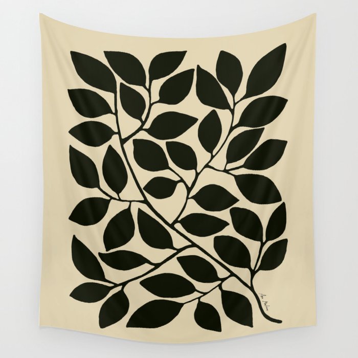 leaves black and white Wall Tapestry