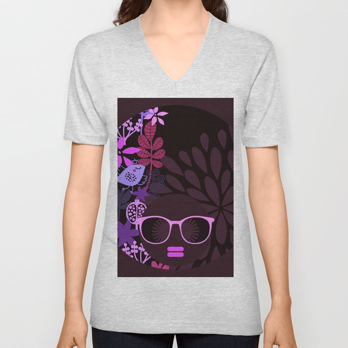 Afro Diva Magenta Lavender Eggplant V Neck T Shirt