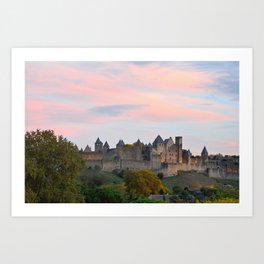 French Fortified City at Sunset - Medieval Carcassonne Landscape Art Print