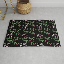 Wonderful Hanging Houseplant Pattern With Pink Flowers On Black Background Area & Throw Rug