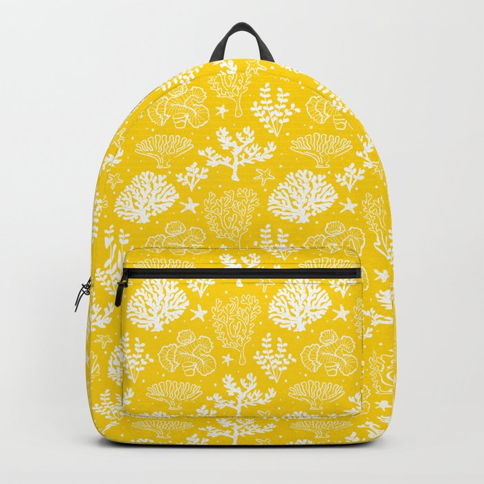 Yellow And White Coral Silhouette Pattern Backpack