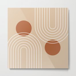 Mid Century Modern Geometric 85 in Beige and Terracotta (Rainbow and Sun Abstraction) Metal Print