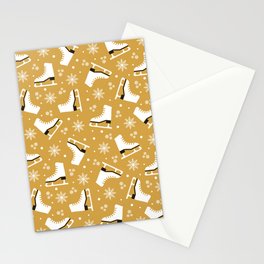 Winter themed pattern with ice skates - yellow Stationery Card