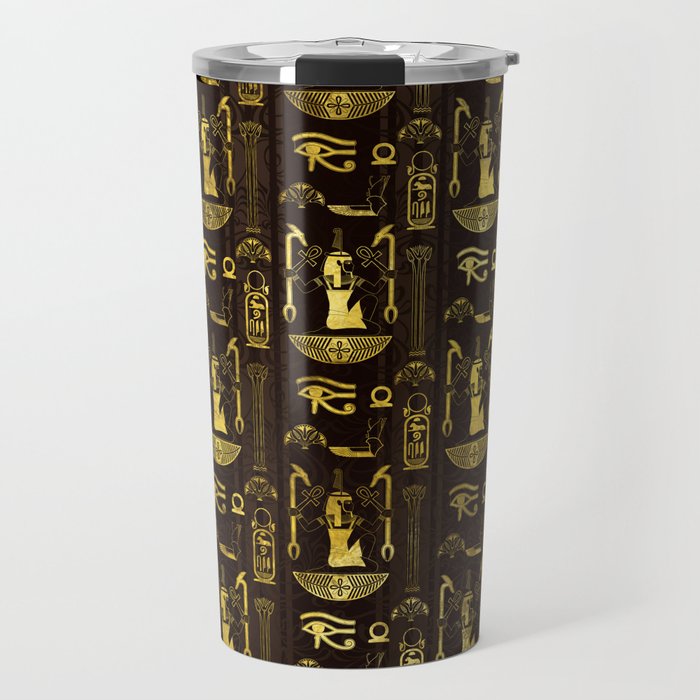 Egyptian Decorative Pattern gold on brown Travel Mug