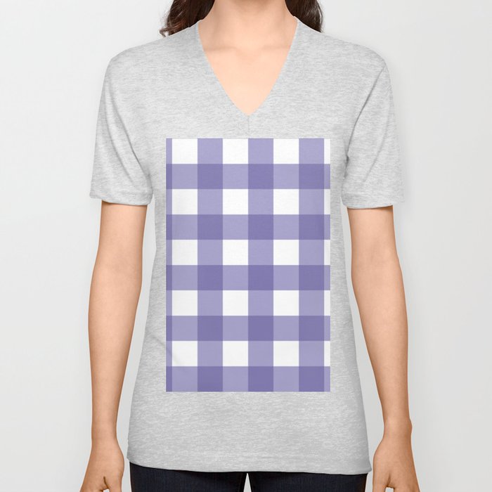 Color of the Year 2022 Very Peri Large Classic Gingham Plaid  V Neck T Shirt