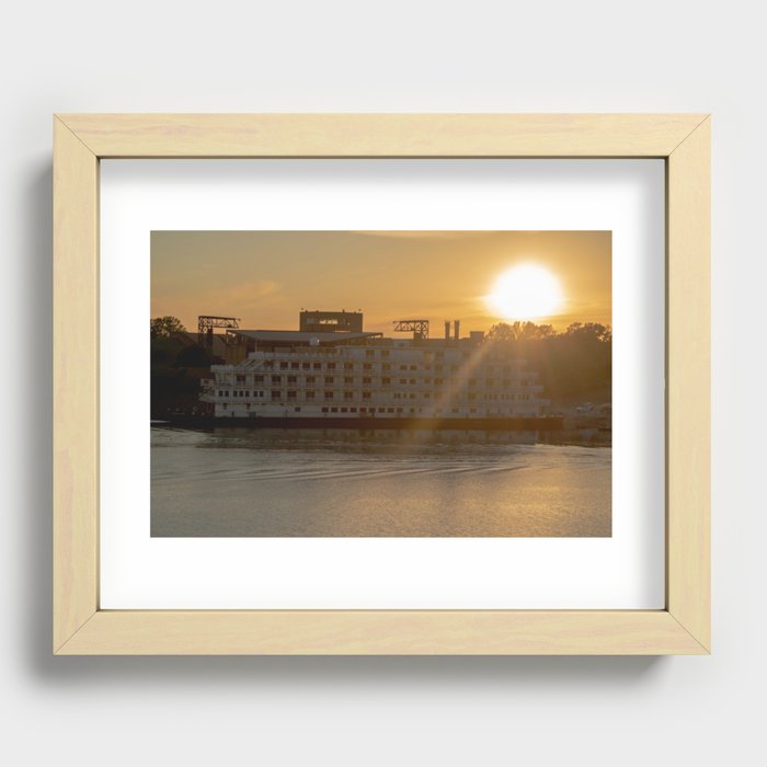 Golden Sunset and a Riverboat Recessed Framed Print