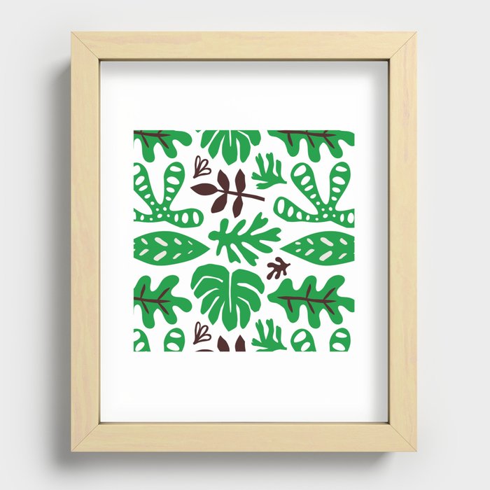 Green tropical leaf doodle pattern Recessed Framed Print