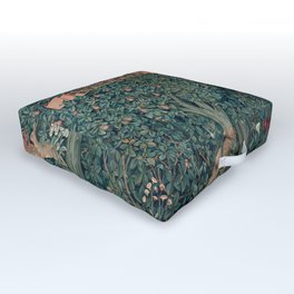 William Morris Greenery Tapestry Outdoor Floor Cushion | Fox, Greenery, Lush, Woodland, Deer, Victorian, Forest, Trees, Rabbits, Flower 