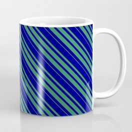 [ Thumbnail: Blue & Sea Green Colored Lines/Stripes Pattern Coffee Mug ]