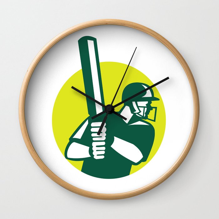 Cricket Batsman Batting Icon Retro Wall Clock