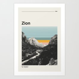 Retro Travel Poster, Zion National Park Collage Art Print