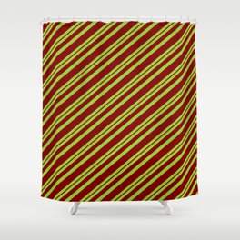 [ Thumbnail: Green & Maroon Colored Pattern of Stripes Shower Curtain ]