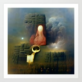 Close and Seal the Gate Art Print | Red, Digital, Archetype, Symbolic, Celestial, Clouds, Oil, Moon, Ink, Magick 