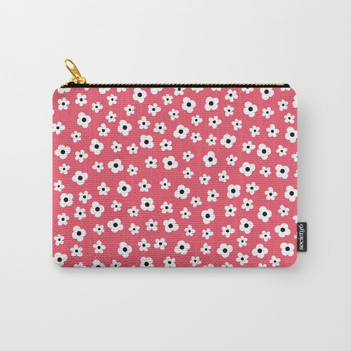 Coral White Spring Flower Pattern Carry-All Pouch