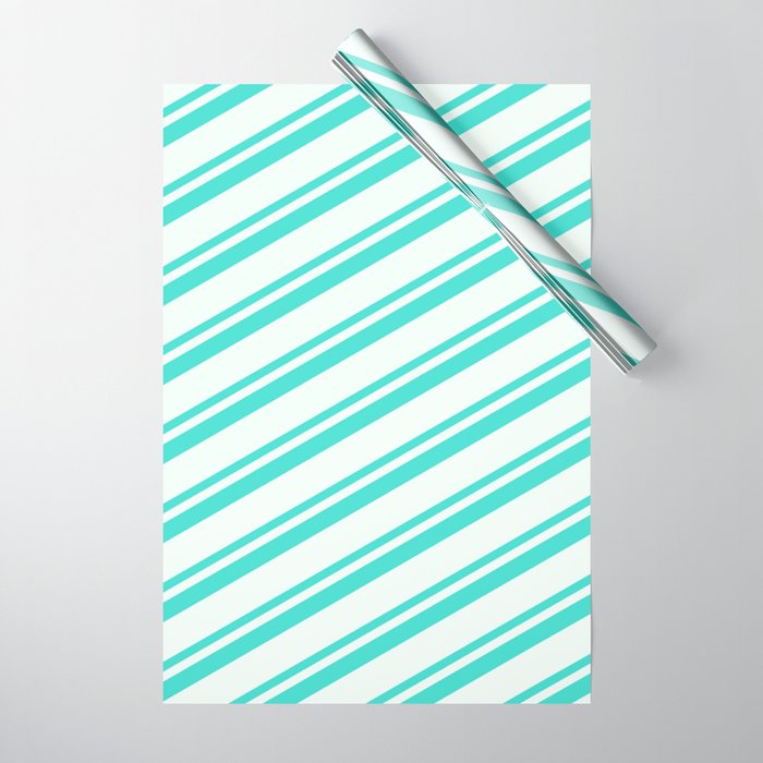 Mint Cream and Turquoise Colored Lines Pattern Wrapping Paper
