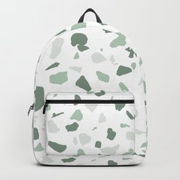 abstract terrazzo stone pattern sage green white Backpack