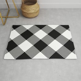Black & White Large Diagonal Gingham Pattern Area & Throw Rug