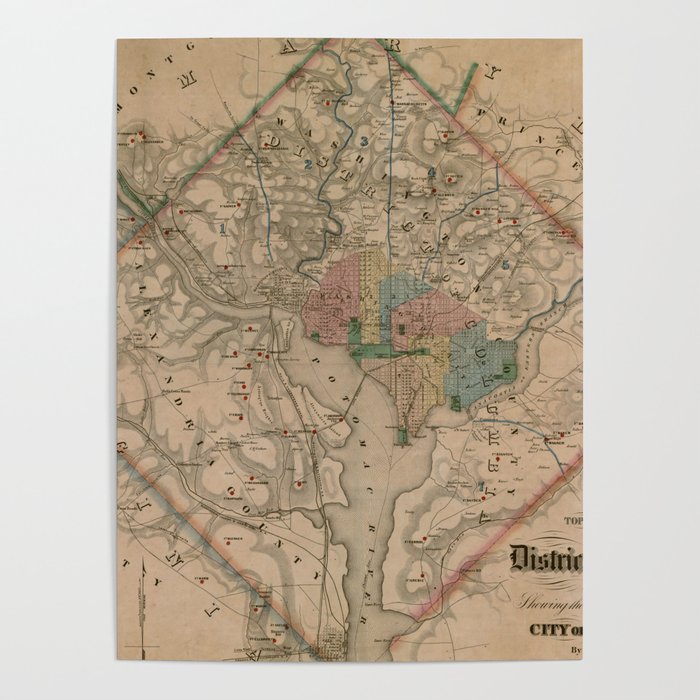 Vintage Washington DC Civil War Defenses Map (1864) Poster