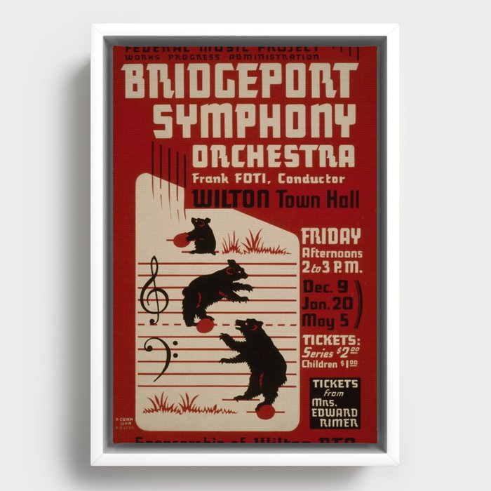 Federal Music Project Bridgeport - Retro Vintage Music Symphony Bears Framed Canvas