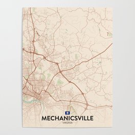 Mechanicsville, Virginia, United States - Vintage City Map Poster