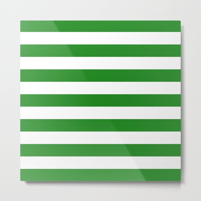 Horizontal Stripes (Forest Green/White) Metal Print