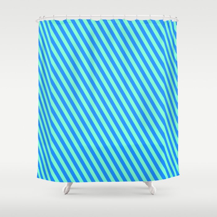 Aquamarine and Blue Colored Stripes/Lines Pattern Shower Curtain