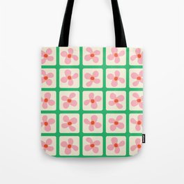 Retro Flowers Pattern - Green Pink Tote Bag