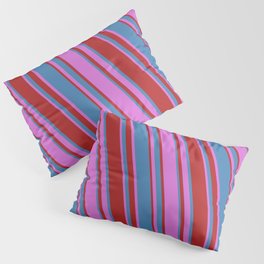 [ Thumbnail: Orchid, Red & Blue Colored Lined/Striped Pattern Pillow Sham ]