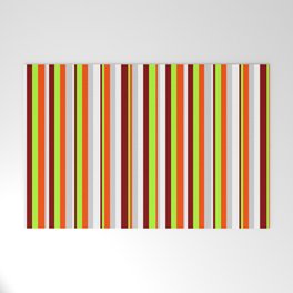 [ Thumbnail: Eye-catching Maroon, Light Green, Red, Light Gray, and White Colored Stripes/Lines Pattern Welcome Mat ]