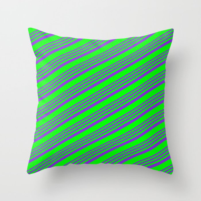 Purple & Lime Colored Pattern of Stripes Throw Pillow