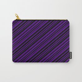 [ Thumbnail: Black and Indigo Colored Lines/Stripes Pattern Carry-All Pouch ]