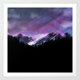 Abstract Mountain Landscape Glowing with Golden Lines Art Print