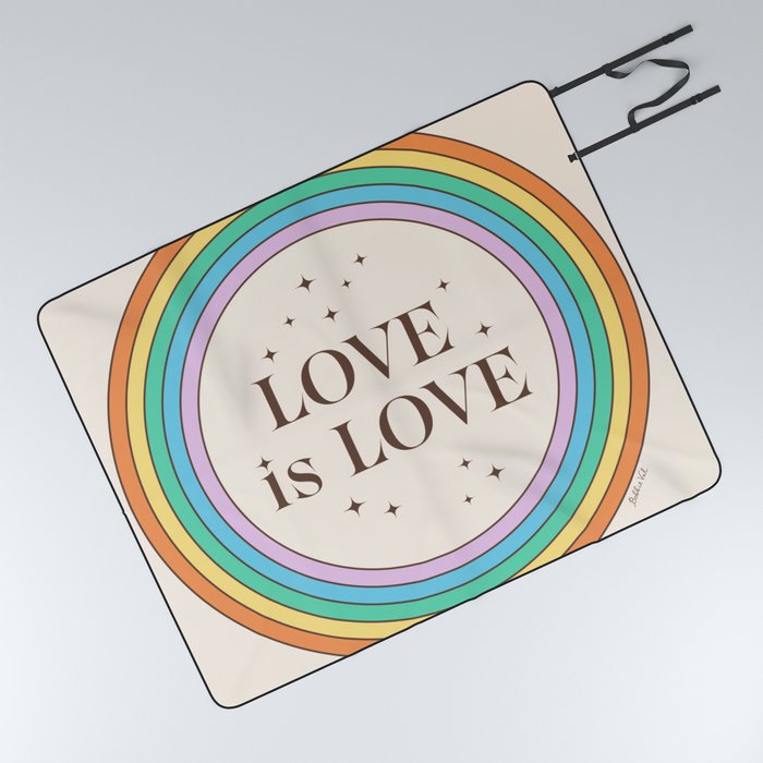 Love is Love Vintage Rainbow Beige  Picnic Blanket