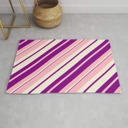 [ Thumbnail: Light Pink, Beige, and Purple Colored Lined/Striped Pattern Rug ]