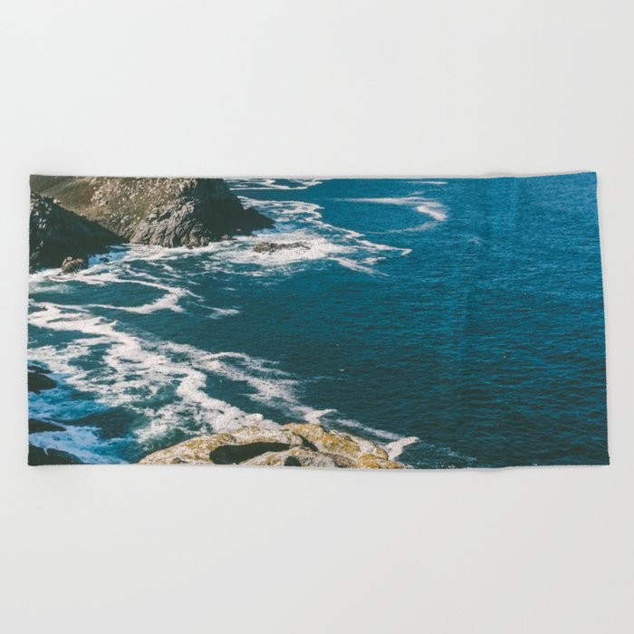 Spain Photography - Blue Ocean Waves By The Coast Beach Towel