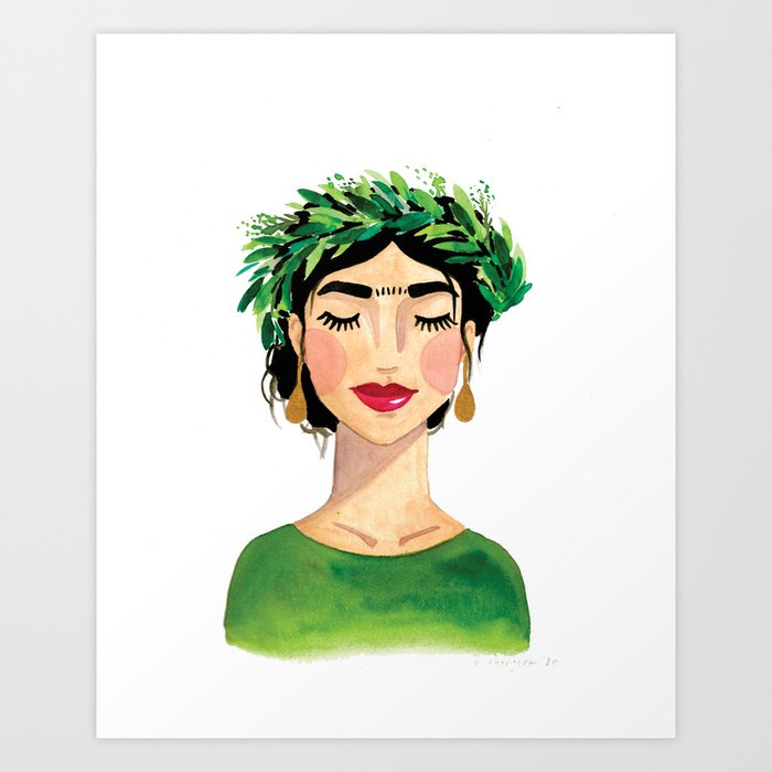 Floral Frida - Green Art Print
