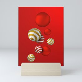 Christmas bauble ornaments on red background Mini Art Print