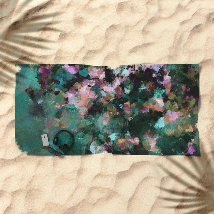 Contemporary Abstract Wall Art In Green Teal Color Beach Towel