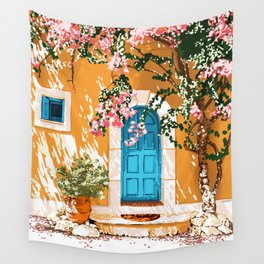Oh The Places You Will Go | Spanish Bougainvillea Villa architecture Buildings | Boho Summer Travel Wall Tapestry