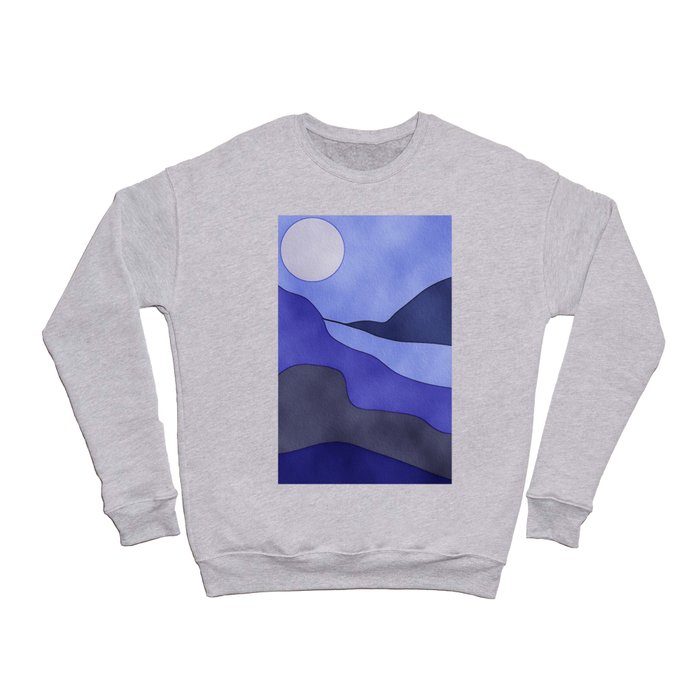 Moonrise - night, landscape, watercolor painting, navy, gray, purple, violet, blue, nature Crewneck Sweatshirt