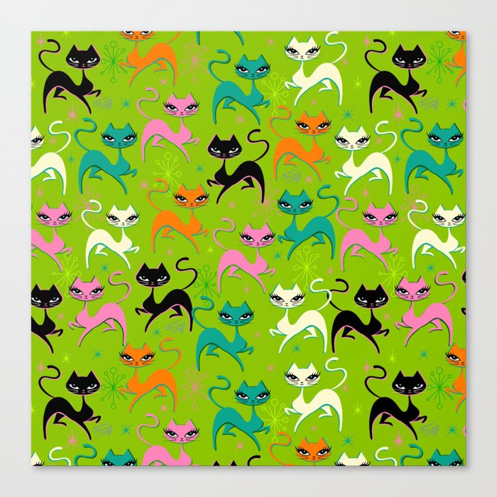 Prancing Kittens on Lime Canvas Print