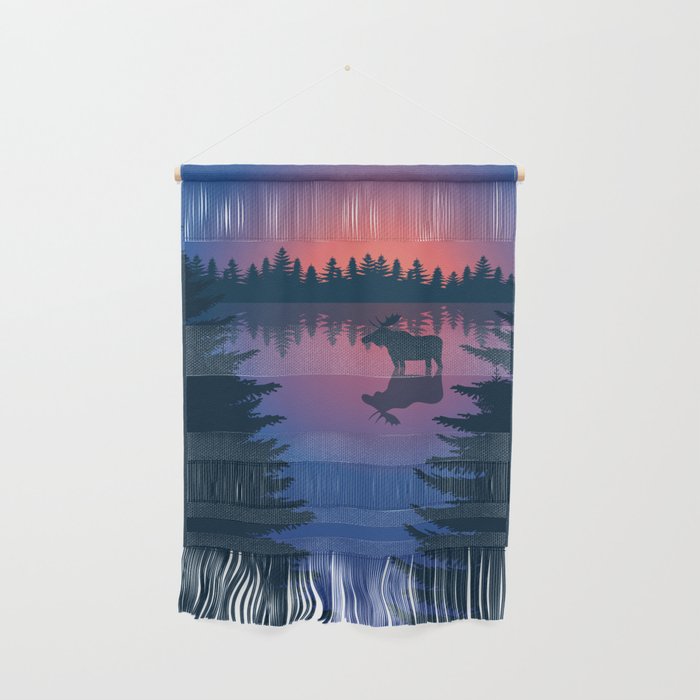 Moose in a Lake, Summer Forest Wall Hanging