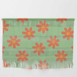 Mid Century Abstract Minimal Floral Pattern- Green and Orange Wall Hanging
