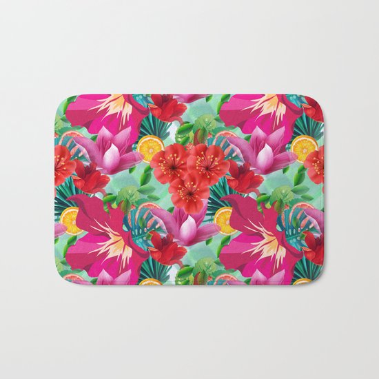 Tropical Summer Flower And Fruit Pattern Bath Mat