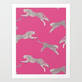 Leaping Cheetahs  Magenta Art Print