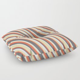 [ Thumbnail: Tan, Red, Dim Gray & Mint Cream Colored Stripes/Lines Pattern Floor Pillow ]
