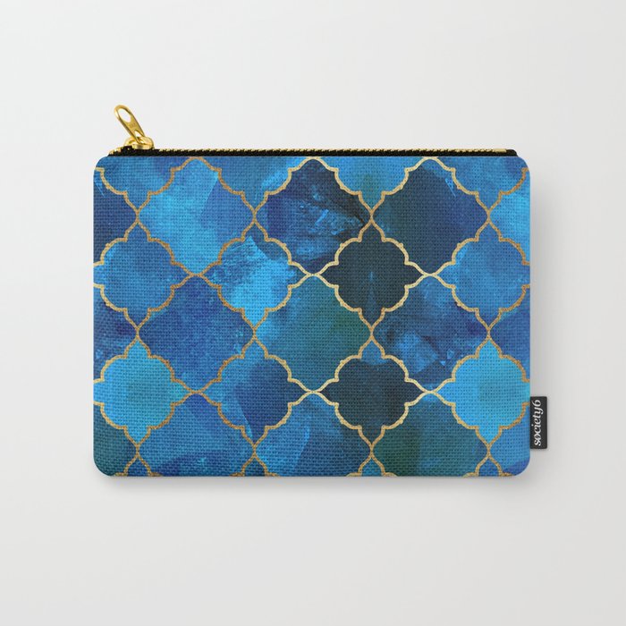 Sapphire Gemstone & Gold Moroccan Tile Pattern Carry-All Pouch