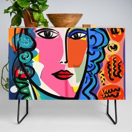 French Portrait Colorful Woman Fauvism by Emmanuel Signorino Credenza