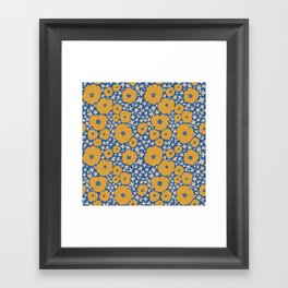 Gold Blooms on Blue Framed Art Print