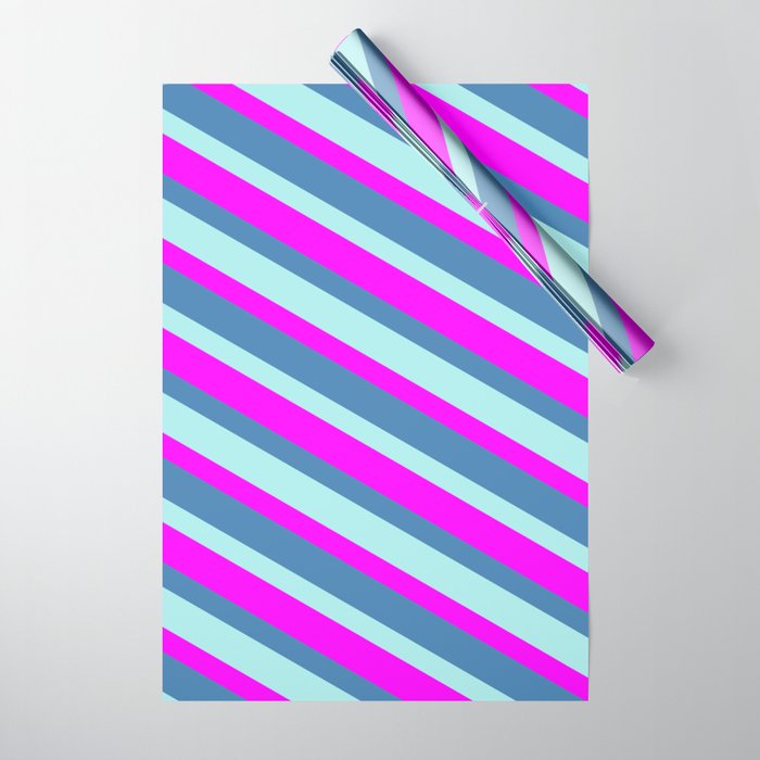 Fuchsia, Blue & Turquoise Colored Lines/Stripes Pattern Wrapping Paper
